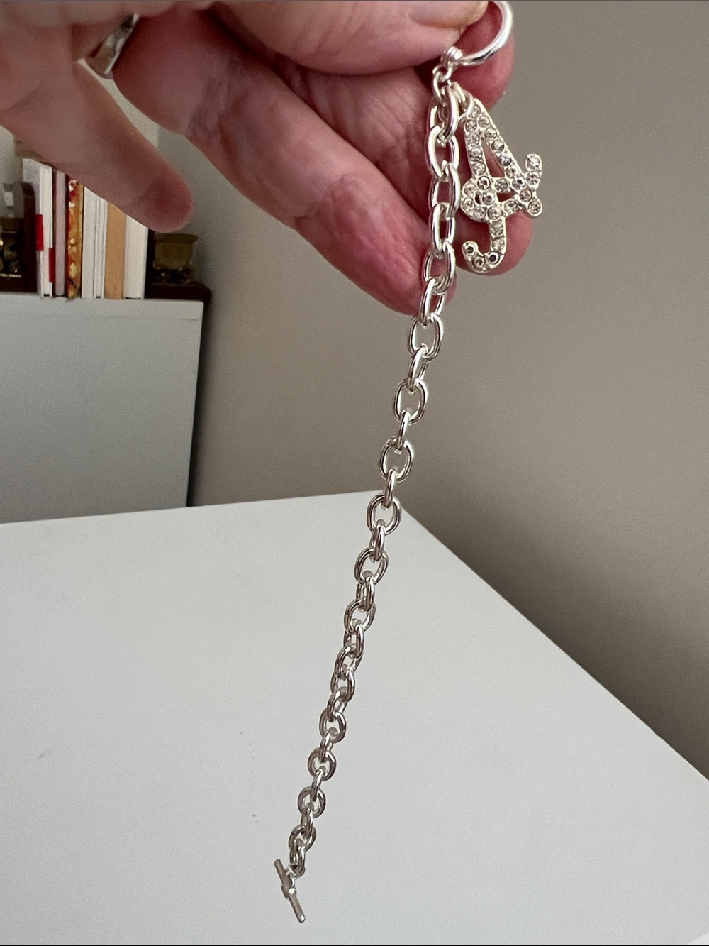 Sparkling Rhinestone Initial “A” Silver Tone Chain Bracelet - Vintage